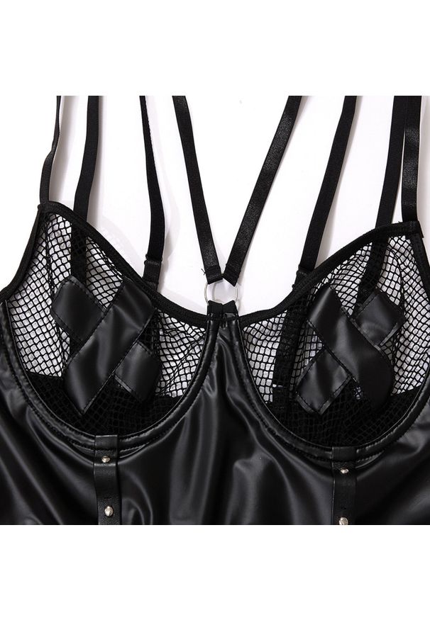 Intica - Komplet bielizny z siateczkowymi wstawkami na romantyczne chwile Veronika. Kolor: czarny. Materiał: materiał. Wzór: paski