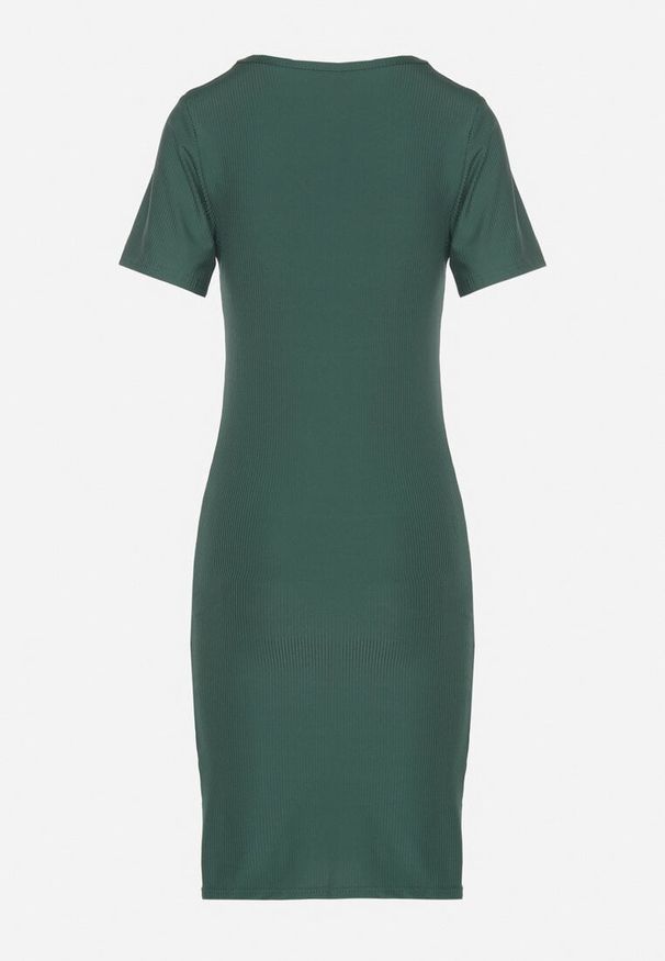 Born2be - Zielona Casualowa Sukienka z Bawełną Lumelisse. Okazja: na co dzień. Kolor: zielony. Materiał: bawełna. Typ sukienki: proste. Styl: casual