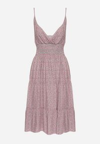 Born2be - Różowa Bawełniana Sukienka o Rozkloszowanym Kroju na Ramiączkach w Kwiatowy Wzór Mirindra. Okazja: na spacer. Typ kołnierza: dekolt w kształcie V. Kolor: różowy. Materiał: bawełna. Długość rękawa: na ramiączkach. Wzór: kwiaty. Sezon: lato. Styl: klasyczny #3