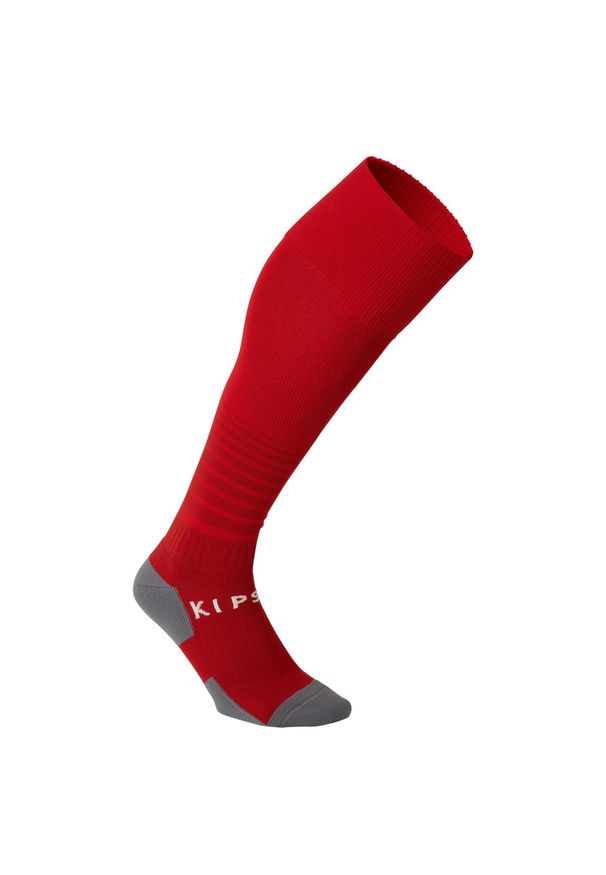 KIPSTA - Chaussettes de football rayée enfant VIRALTO CLUB JR rouge. Kolor: czerwony. Materiał: elastan, poliamid. Sport: piłka nożna