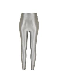 Urban Classics - Metaliczne, Błyszczące Legginsy Z Wysoką Talią Dla Kobiet. Kolor: szary. Sport: turystyka piesza
