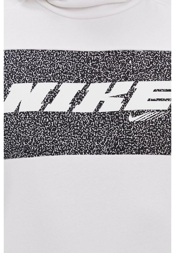 Nike - Bluza. Okazja: na co dzień. Typ kołnierza: kaptur. Kolor: biały. Materiał: tkanina, włókno, skóra. Wzór: nadruk. Styl: casual