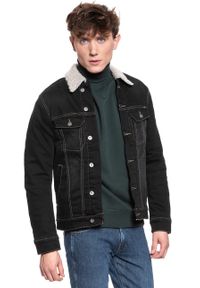 Mustang - MUSTANG New York Shearling MĘSKA KURTKA PRZEJŚCIOWA DENIM BLACK 1008509 4000 982. Materiał: jeans, denim