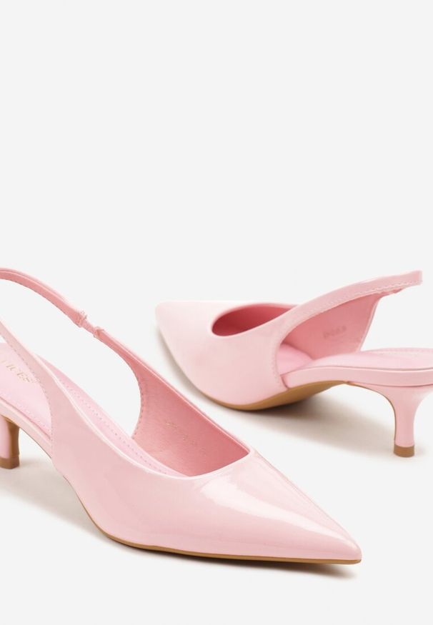 Renee - Różowe Czółenka Slingback Vices z Lakierowanym Połyskiem na Kaczuszce Sonwena. Okazja: na co dzień. Nosek buta: szpiczasty. Zapięcie: pasek. Kolor: różowy. Materiał: lakier. Obcas: na szpilce. Styl: klasyczny, casual, elegancki. Wysokość obcasa: średni