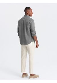 Ombre Clothing - Podwijane męskie spodnie chino z dodatkiem lnu – kremowe V2 OM-PACP-0198 - XL. Okazja: na co dzień. Kolor: kremowy. Materiał: len. Sezon: lato. Styl: casual #9