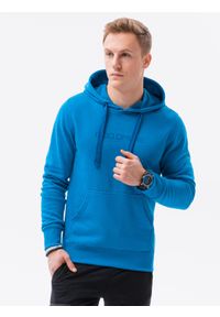 Ombre Clothing - Bluza męska w mocnych kolorach B1351 - niebieska - XXL. Typ kołnierza: kaptur. Kolor: niebieski. Materiał: poliester, bawełna. Wzór: nadruk
