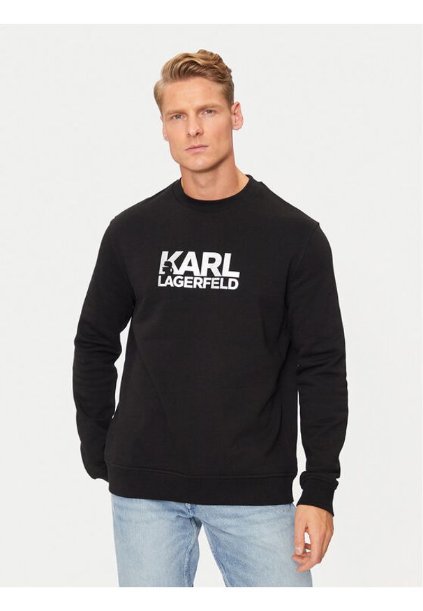 Karl Lagerfeld - KARL LAGERFELD Bluza 705091 544917 Czarny Regular Fit. Typ kołnierza: dekolt w karo. Kolor: czarny. Materiał: bawełna