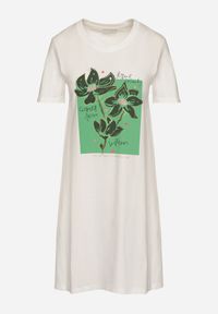 Born2be - Biała Bawełniana Sukienka o Kroju Typu T-shirt Zdobiona Nadrukiem Nevolira. Okazja: na co dzień. Kolor: biały. Materiał: bawełna. Wzór: aplikacja, nadruk. Styl: klasyczny, elegancki, casual #3