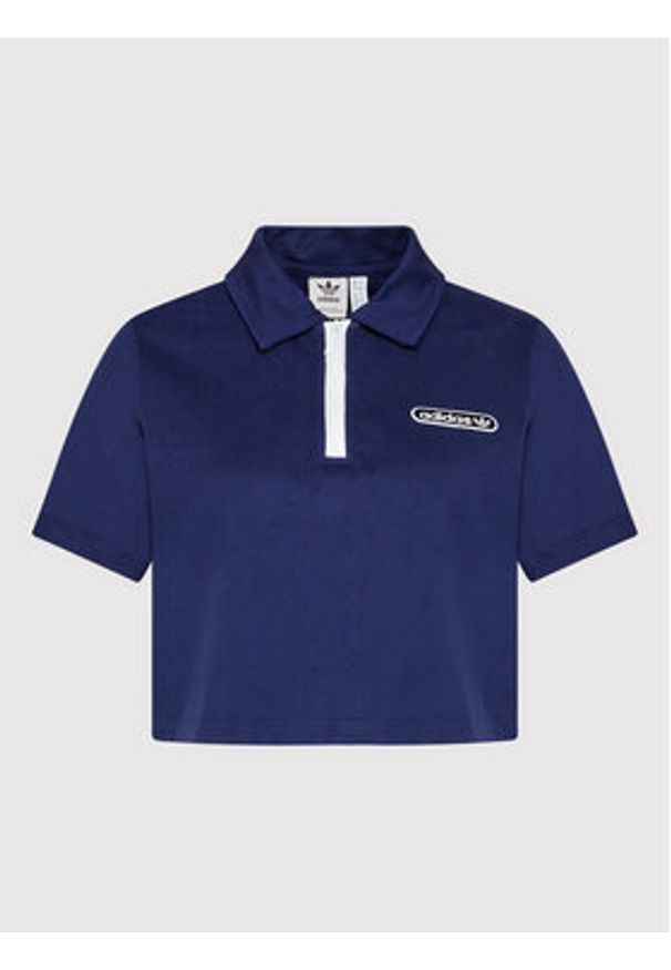 Adidas - adidas Polo Crop HL6572 Granatowy Relaxed Fit. Typ kołnierza: polo. Kolor: niebieski. Materiał: bawełna