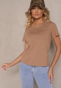 Renee - Brązowy Casualowy Bawełniany T-shirt Rivali. Okazja: na co dzień. Kolor: brązowy. Materiał: bawełna. Styl: casual