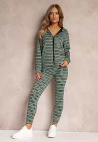 Renee - Zielony 2-częściowy Komplet Dresowy z Bluzą i Spodniami Agasima. Kolor: zielony. Materiał: dresówka. Wzór: geometria #3