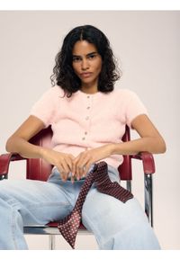 Reserved - Kardigan z krótkim rękawem - różowy. Kolor: różowy. Materiał: dzianina. Długość rękawa: krótki rękaw. Długość: krótkie #1