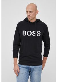 BOSS - Boss Bluza męska kolor czarny z kapturem z nadrukiem. Okazja: na co dzień. Typ kołnierza: kaptur. Kolor: czarny. Materiał: materiał, jedwab, dzianina, tkanina, lyocell. Długość rękawa: raglanowy rękaw. Wzór: nadruk. Styl: casual #3