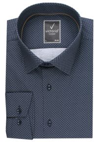 Taliowana Koszula Męska - Victorio - Drobny Wzór, Granat. Kolor: niebieski. Materiał: elastan, bawełna. Styl: elegancki #5