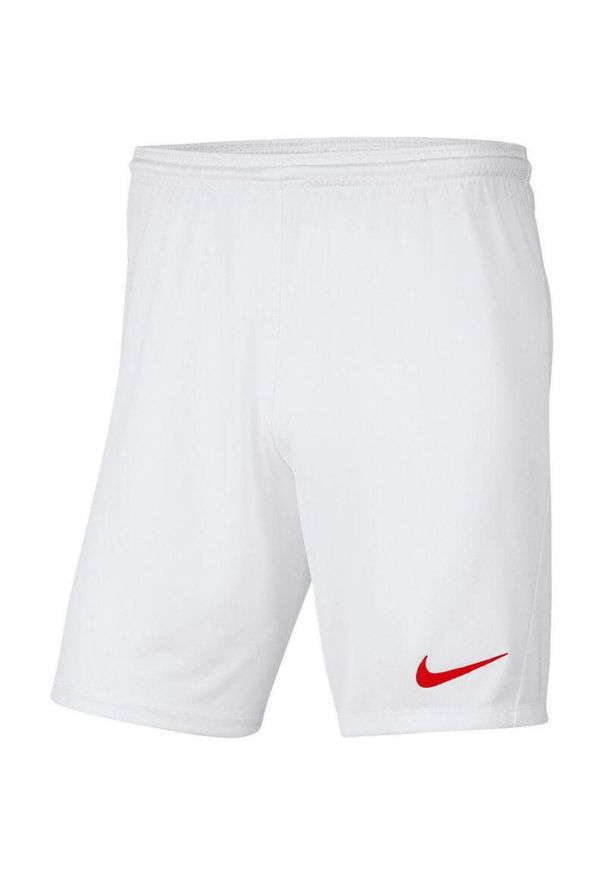 Spodenki piłkarskie męskie Nike Dry Park III treningowe szybkoschnące Dri Fit. Kolor: biały, wielokolorowy, czerwony. Technologia: Dri-Fit (Nike). Sport: piłka nożna