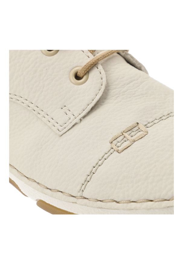 Półbuty damskie Rieker, niska klasyczna forma z wiązaniem elastyczna podeszwa zapewniająca komfort chodzenia, białe, 55920-80. Okazja: na co dzień, na spacer. Zapięcie: sznurówki. Kolor: biały. Materiał: skóra ekologiczna. Styl: klasyczny