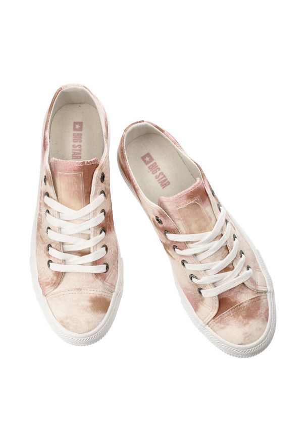 Big-Star - Beżowe Trampki Big Star Modne Buty Damskie. Kolor: beżowy. Materiał: materiał. Szerokość cholewki: normalna. Wzór: nadruk