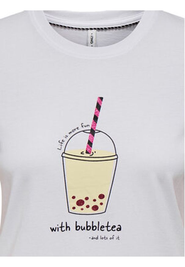 only - ONLY T-Shirt Fun Life 15349901 Biały Regular Fit. Kolor: biały. Materiał: bawełna