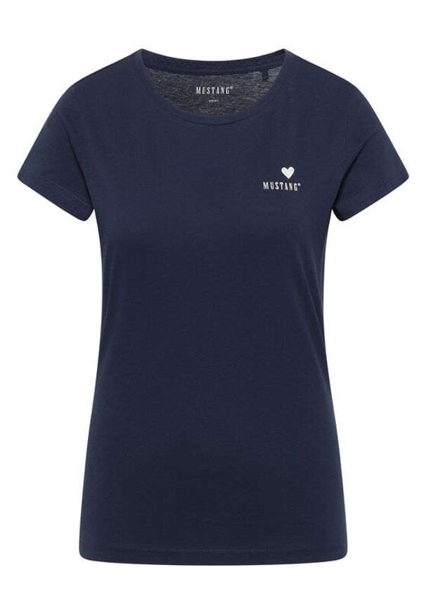 Mustang T-Shirt Loa 1016509 Granatowy Slim Fit. Kolor: niebieski. Materiał: bawełna