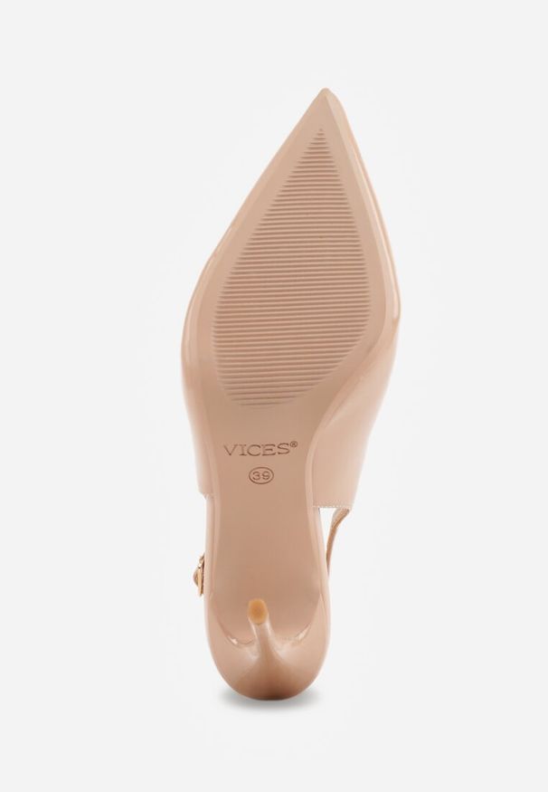 Renee - Ciemnobeżowe Szpilki Slingback VICES z Lakierowanym Połyskiem i Skórzaną Wkładką Marinja. Nosek buta: szpiczasty. Kolor: beżowy. Materiał: skóra, lakier. Obcas: na szpilce. Styl: wizytowy, elegancki