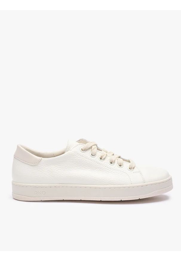 Ryłko - Kremowe sneakersy ze skóry licowej. Okazja: na co dzień. Nosek buta: okrągły. Kolor: beżowy. Materiał: skóra. Styl: casual, elegancki, street, klasyczny