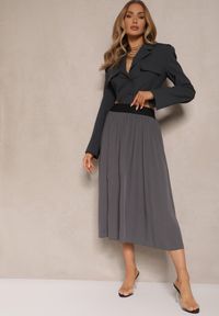Renee - Szara Casualowa Spódnica Plisowana z Gumką w Pasie Velentina. Okazja: na co dzień. Kolor: szary. Materiał: koronka. Styl: casual