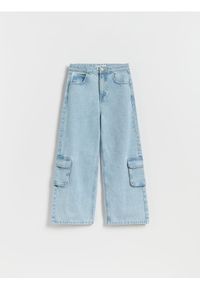 Reserved - Jeansy wide leg z kieszeniami cargo - niebieski. Kolor: niebieski
