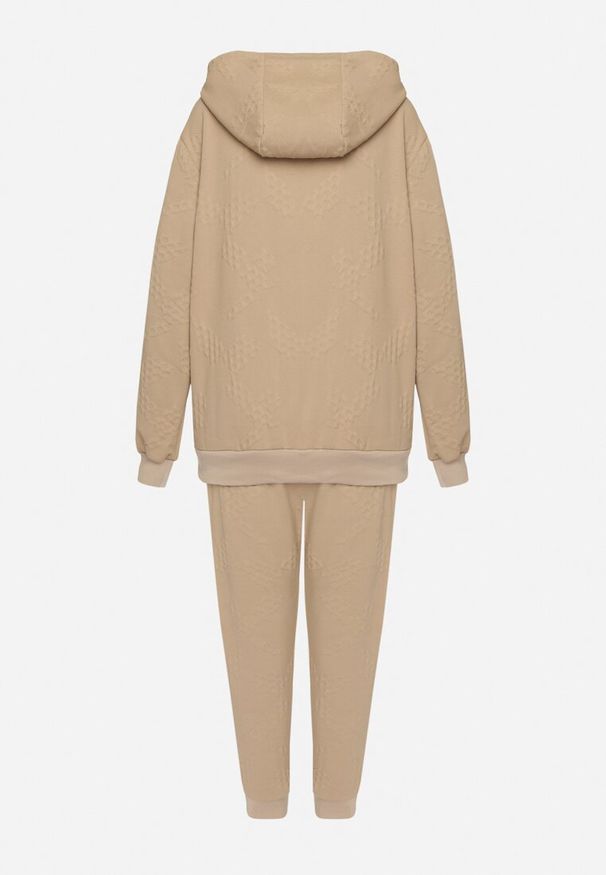 Born2be - Ciemnobeżowy Komplet Dresowy Bluza z Kapturem i Joggery Rerialda. Kolor: beżowy. Materiał: dresówka