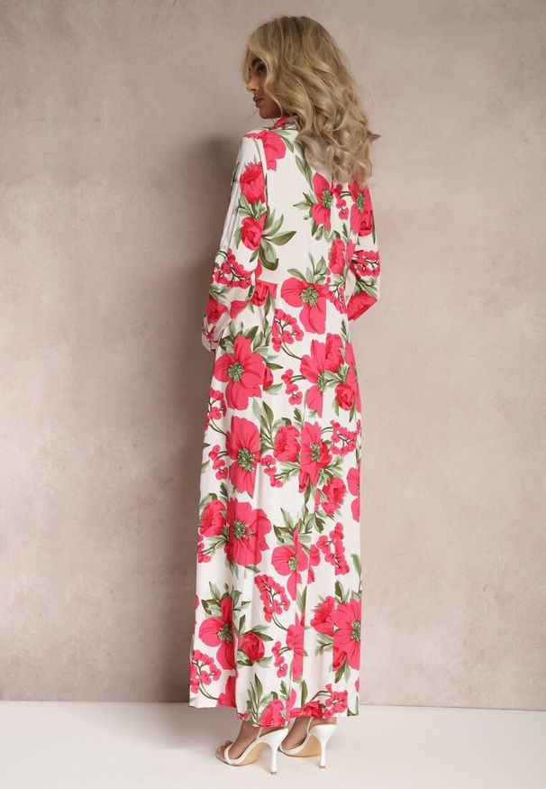 Renee - Biała Sukienka Katyne. Kolor: biały. Materiał: tkanina. Długość rękawa: długi rękaw. Wzór: kwiaty, aplikacja. Sezon: lato. Typ sukienki: koszulowe. Styl: elegancki, klasyczny. Długość: maxi