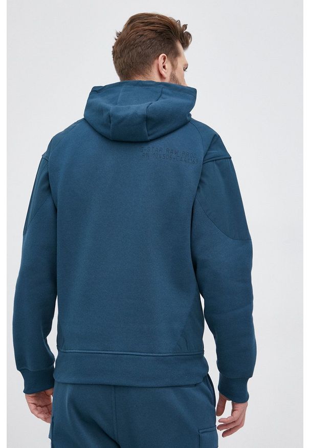 G-Star RAW - G-Star Raw Bluza męska z kapturem z nadrukiem. Typ kołnierza: kaptur. Kolor: niebieski. Materiał: dzianina, poliester. Wzór: nadruk