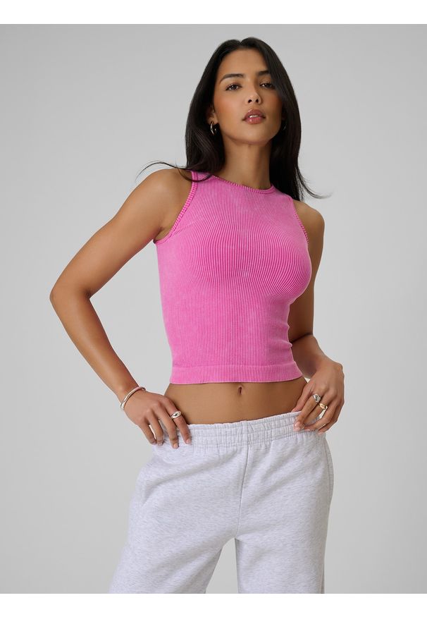 4f - 4F Top slim z prążkowanej dzianiny damski - różowy XS/S. Kolor: różowy. Materiał: prążkowany, dzianina