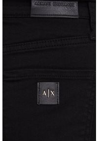 Armani Exchange szorty jeansowe damskie kolor czarny gładkie medium waist. Kolor: czarny. Materiał: jeans. Wzór: gładki