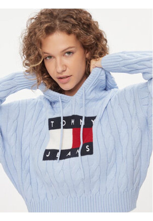 Tommy Jeans Sweter Center Flag DW0DW16528 Błękitny Regular Fit. Kolor: niebieski. Materiał: syntetyk