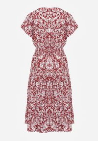 Renee - Czerwona Bawełniana Sukienka z Guzikami Przy Dekolcie i Gumką w Pasie Grasita. Okazja: na co dzień. Typ kołnierza: dekolt w kształcie V. Kolor: czerwony. Materiał: bawełna. Styl: casual, klasyczny #5