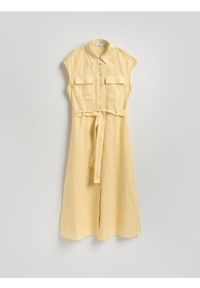 Reserved - Sukienka szmizjerka z lnu - jasnożółty. Kolor: żółty. Materiał: len. Typ sukienki: szmizjerki #1