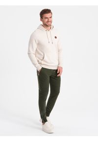 Ombre Clothing - Spodnie męskie dresowe typu jogger - oliwkowe V1 - Rozmiar: L. Kolor: oliwkowy. Materiał: dresówka. Styl: elegancki #1