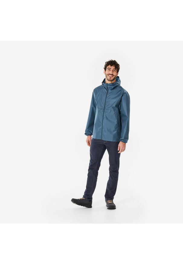 quechua - Kurtka turystyczna męska Quechua Raincut zamek wodoodporna. Kolor: szary, niebieski, wielokolorowy. Materiał: poliester, materiał. Sport: turystyka piesza