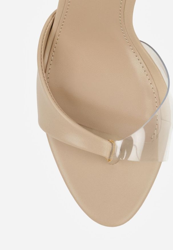 Renee - Ciemnobeżowe Sandały na Szpilce z Przezroczystymi Elementami Xilxaris. Okazja: na imprezę. Kolor: beżowy. Sezon: lato. Obcas: na szpilce. Styl: klasyczny, elegancki