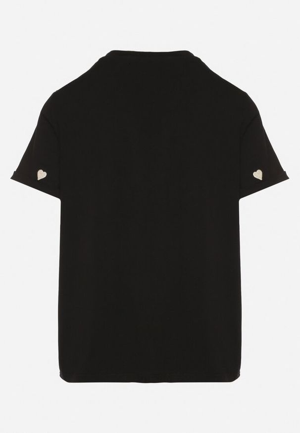 Born2be - Czarny T-shirt z Bawełny w Serca Kolavelle. Okazja: na co dzień, na spacer. Kolor: czarny. Materiał: bawełna. Styl: klasyczny, casual