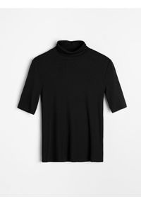 Sinsay - Prążkowana koszulka ze stójką - czarny. Typ kołnierza: kołnierzyk stójkowy. Kolor: czarny. Materiał: prążkowany