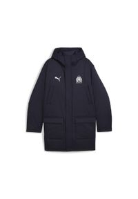 Puma - Męska zimowa kurtka treningowa Olympique Marsylia PUMA. Kolor: biały, niebieski, wielokolorowy. Sezon: zima