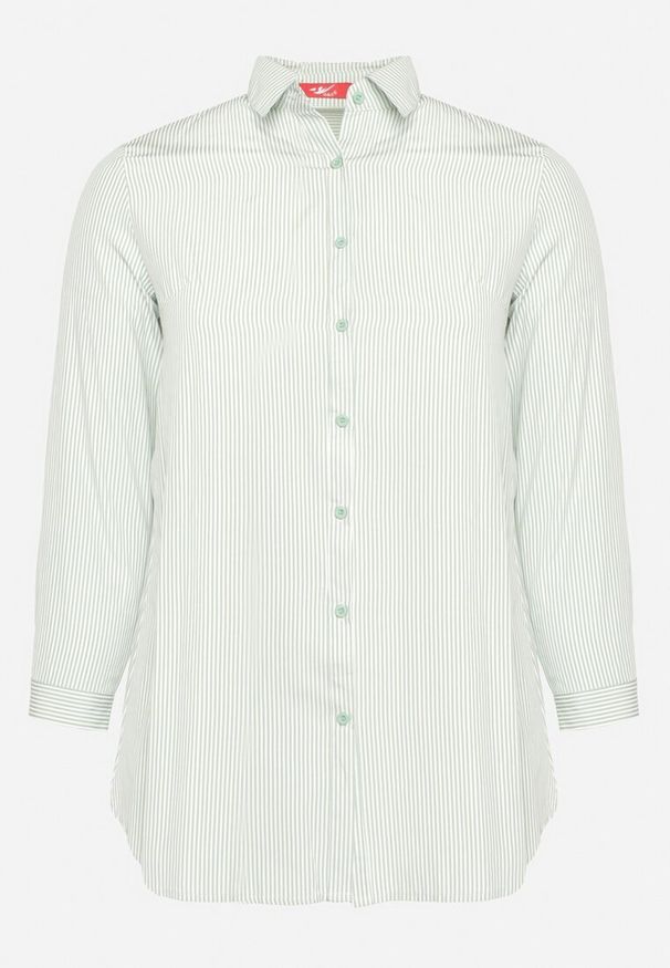 Born2be - Zielona Koszula Klasyczna w Paski z Guzikami Anticca. Okazja: na co dzień, na spotkanie biznesowe. Kolor: zielony. Materiał: jeans. Wzór: paski. Styl: klasyczny