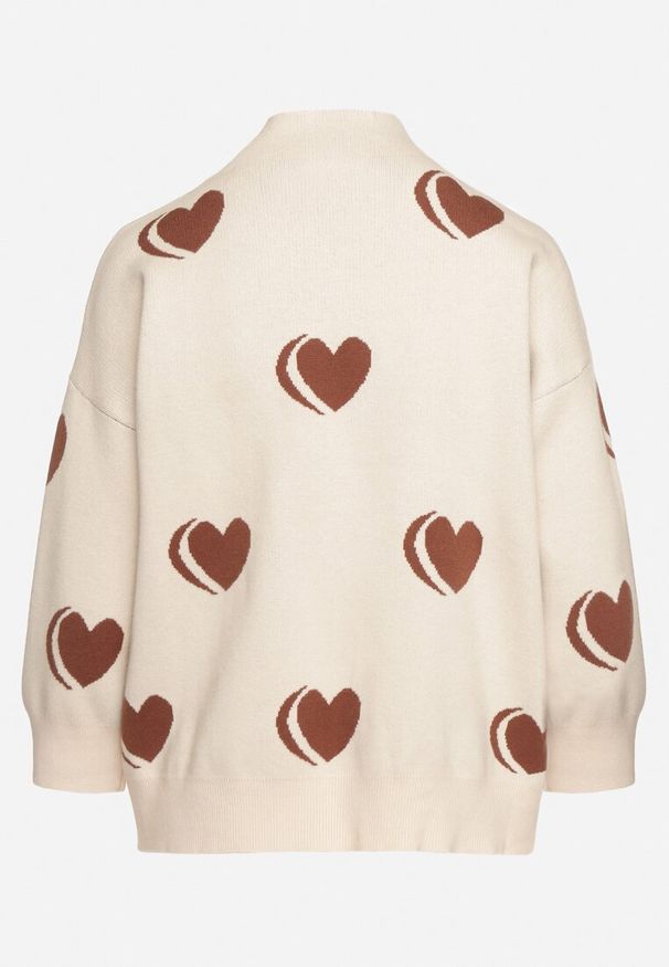 Born2be - Jasnobeżowy Sweter z Modalem i Wiskozą w Serca Zeanita. Okazja: na co dzień. Kolor: beżowy. Materiał: wiskoza. Styl: elegancki, casual