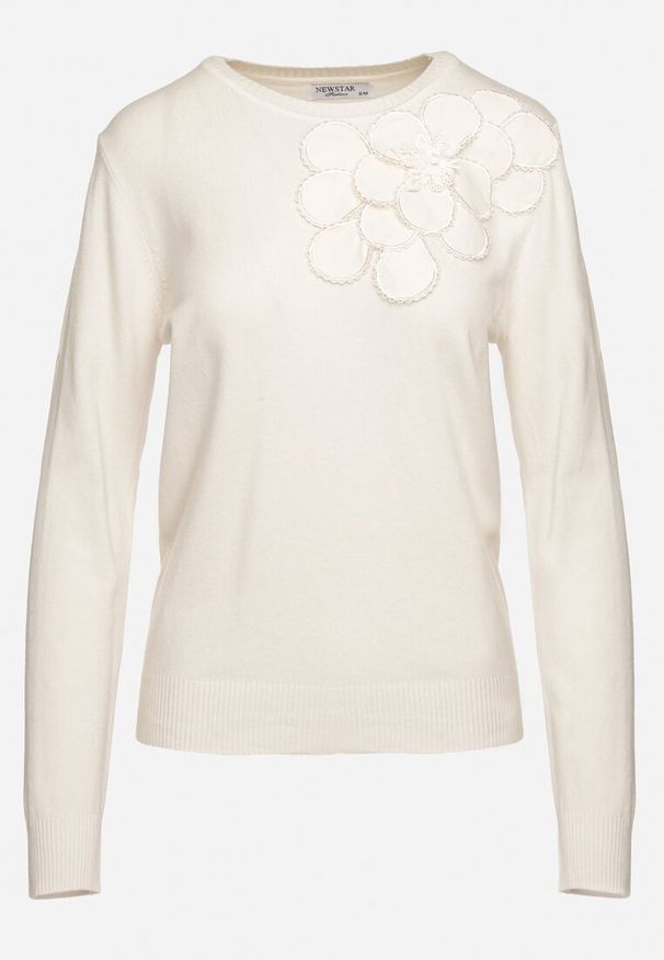 Born2be - Jasnobeżowy Sweter z Wiskozą Modalem i Aplikacjami 3D Esalttia. Okazja: na co dzień. Kolor: beżowy. Materiał: wiskoza. Wzór: aplikacja. Sezon: zima, jesień. Styl: elegancki, casual