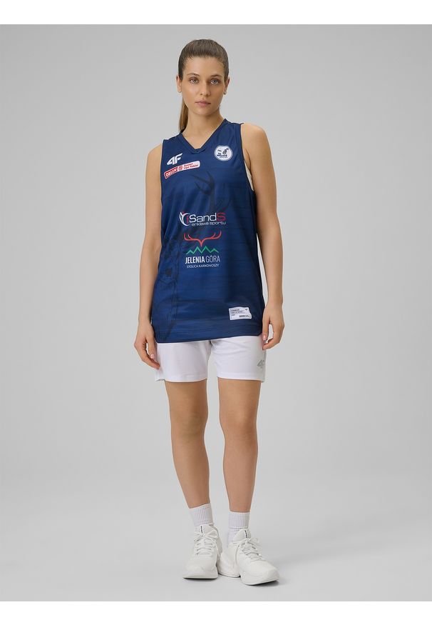 4f - 4F Koszulka meczowa replika wyjazdowa z sezonu 2025/26 damska 4F x Isands Wichoś Jelenia Góra - granatowa M. Kolor: niebieski. Materiał: skóra, dzianina. Wzór: nadruk. Sport: fitness