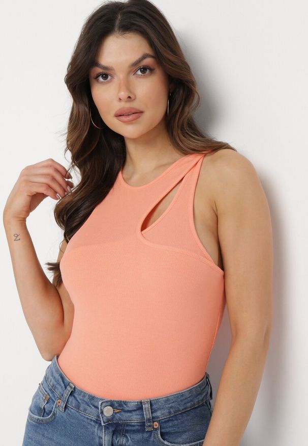 Born2be - Pomarańczowy Bawełniany Top z Ozdobnym Wycięciem Sallire. Kolor: pomarańczowy. Materiał: bawełna