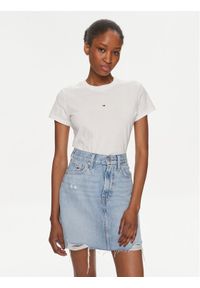 Tommy Jeans T-Shirt Tonal Linear DW0DW17827 Biały Slim Fit. Kolor: biały. Materiał: bawełna