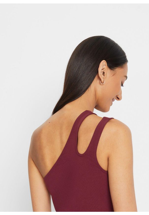 bonprix - Top cold-shoulder z bawełny organicznej. Kolor: czerwony. Materiał: bawełna