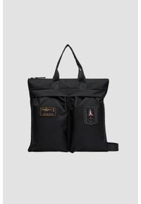 Aeronautica Militare - AERONAUTICA MILITARE Czarna męska torba sportowa. Kolor: czarny. Wzór: aplikacja #1