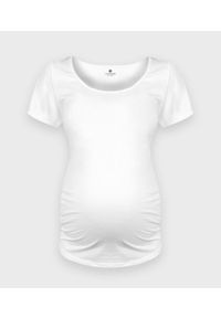 MegaKoszulki - Koszulka damska ciążowa - Oversize (bez nadruku, gładka), biała. Kolekcja: moda ciążowa. Kolor: biały. Wzór: gładki #1